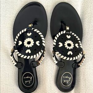 Jack Rogers Black and White Sandals with Decorative Pattern